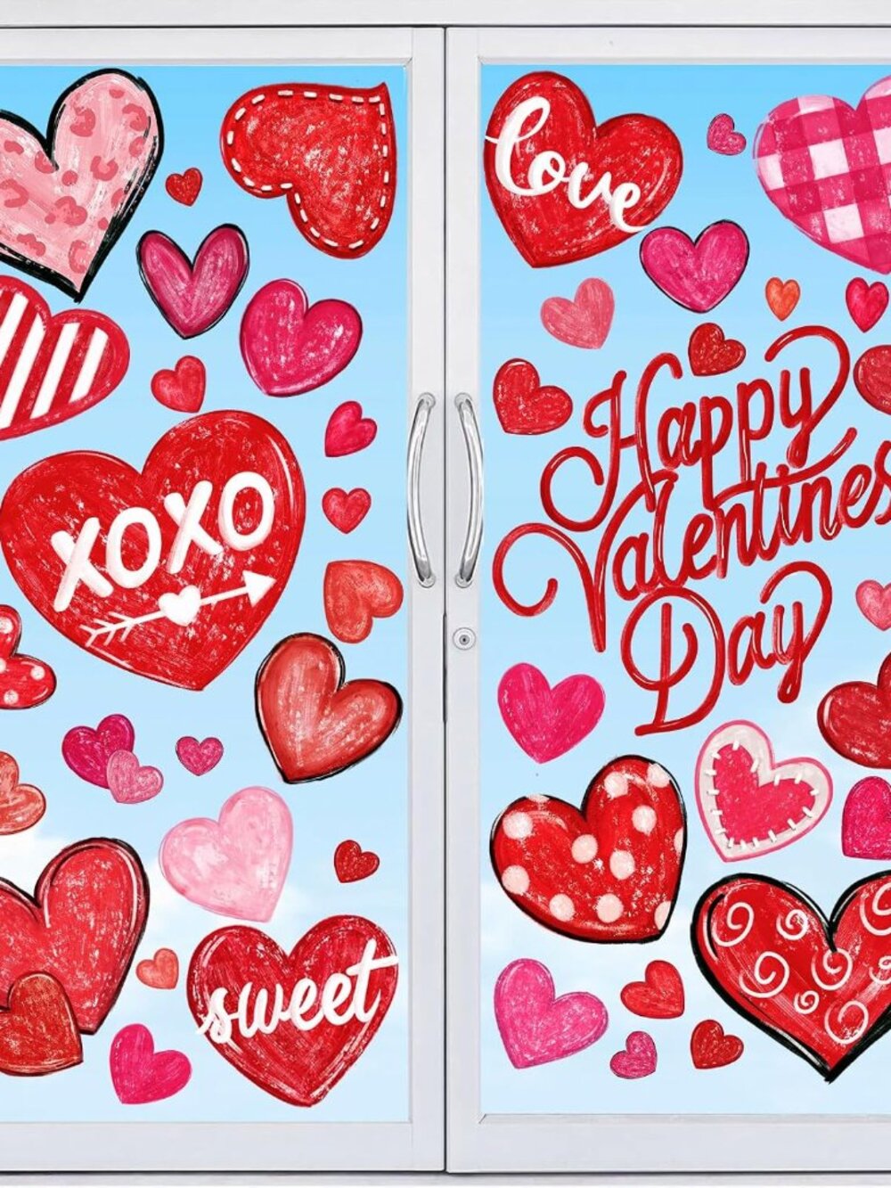 6 Sheets Valentines Window Cling Double-Sided Pink Red Love Heart Window Sticker